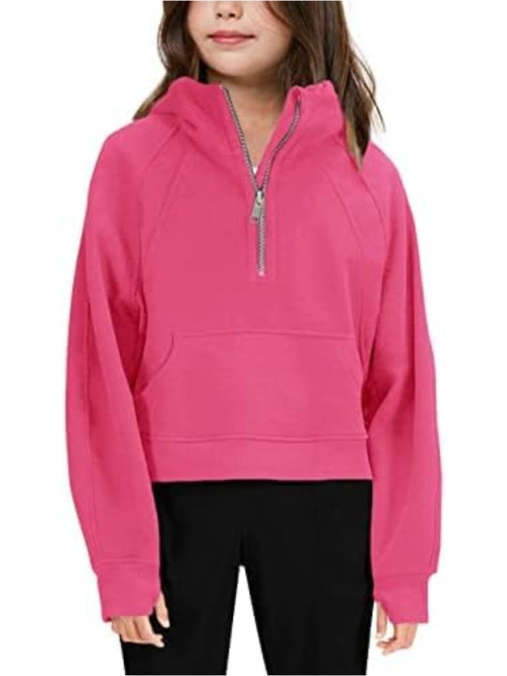 Girls Half Zip Hoodie Sweatshirt Long Sleeve Crop Top with Thumbholes
